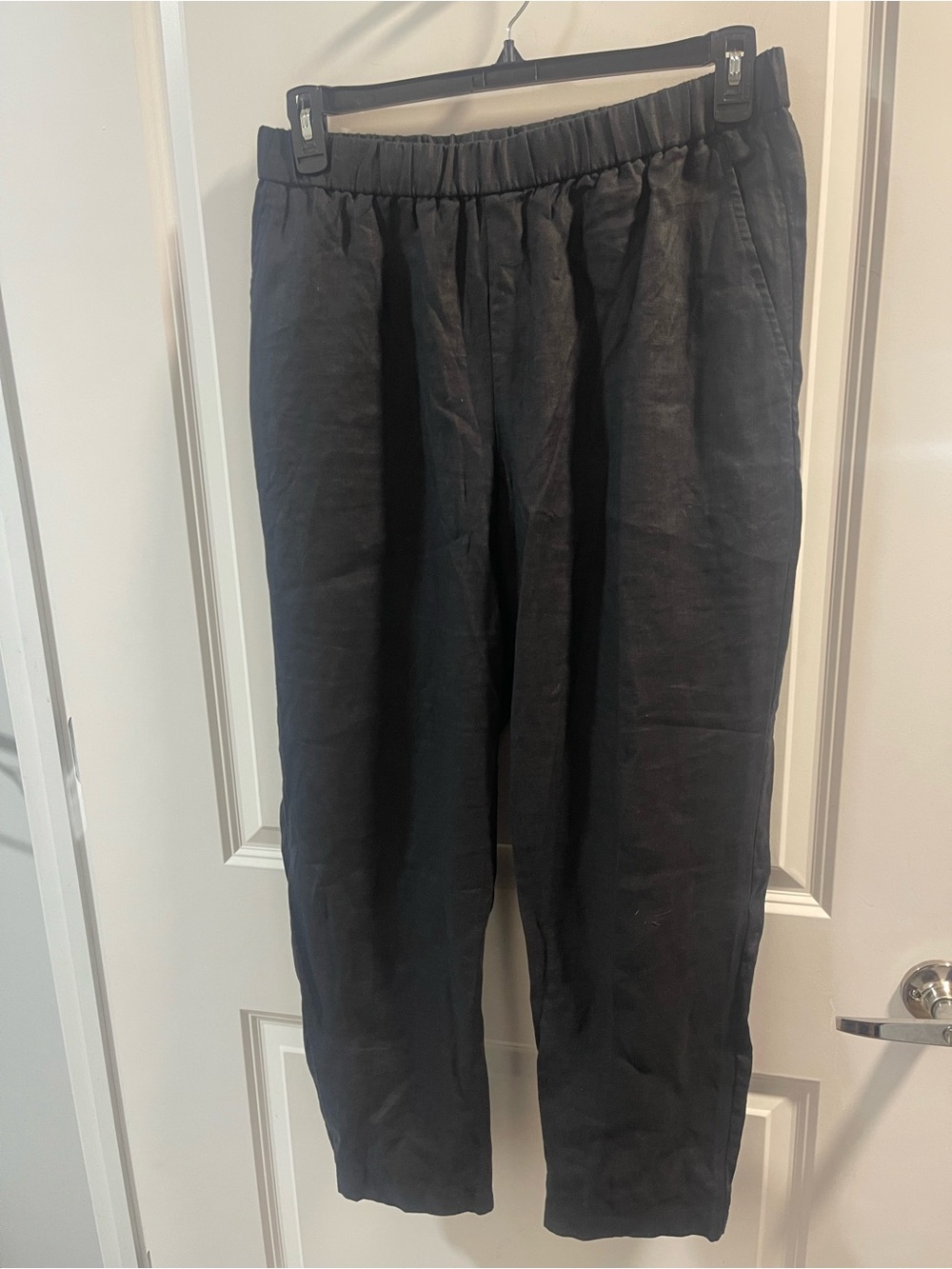 Eileen Fisher Black Elastic-Waist Casual Joggers Organic Linen 💯
